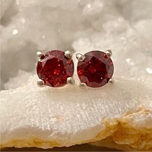 Garnet Sterling Silver Stud Earrings 925
